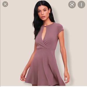 Lulus Dusty Purple Surplice Skater Dress